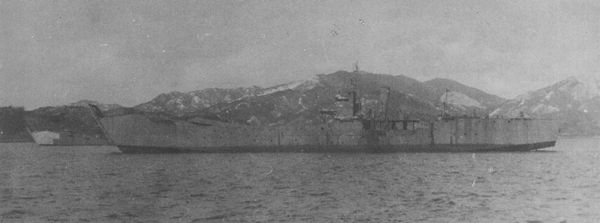 Japanese Army landing ship No. 101 in Hiroshima Bay, Japan, 17 Feb 1947; note landing ship No. 108 background