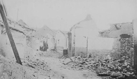 Damaged civilian homes, Jinan, Shandong Province, China, circa 4 May 1928, photo 1 of 8