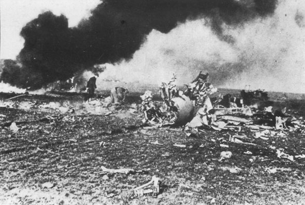 Wreckage of B-17 bomber 'Devil's Own' at RAF Debach, England, United Kingdom, 12 Dec 1944