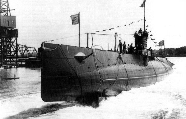 Launching ceremony of S-26, at Bethlehem Shipbuilding's Fore River Shipyard, Quincy, Massachusetts, United States, 22 Aug 1922