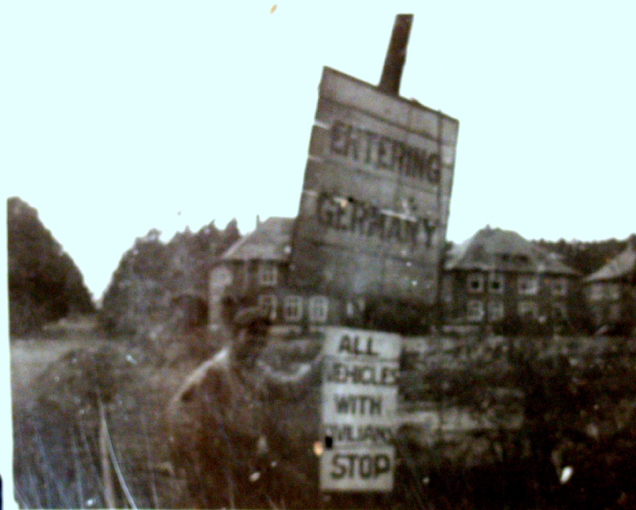 US Army bomb disposal personnel at a German border crossing, May 1945