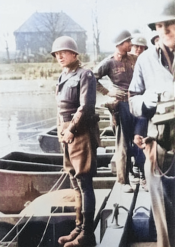 George Patton preparing to urinate in the Rhine River, Germany, 24 Mar 1945 [Colorized by WW2DB]