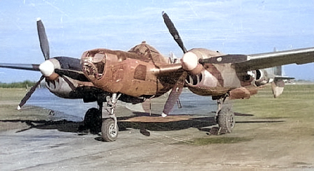 P-38J-15-LO Lightning aircraft 'Colorado Belle', 1943-1945, photo 1 of 2; note 'droop snoot' glass nose for bombardier [Colorized by WW2DB]