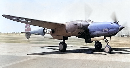 P-38H Lightning aircraft at rest, Jul 1943 [Colorized by WW2DB]