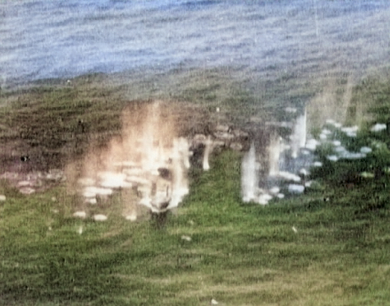 Small Taiwanese vessel being stafed by PB4Y-2 aircraft of US Navy VPB-104, just off Dongji Island, Pescadores Islands, 7 Aug 1945 [Colorized by WW2DB]