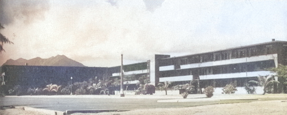 Bachelor officers quarters at Kaneohe Naval Air Station, Oahu, US Territory of Hawaii, date unknown [Colorized by WW2DB]