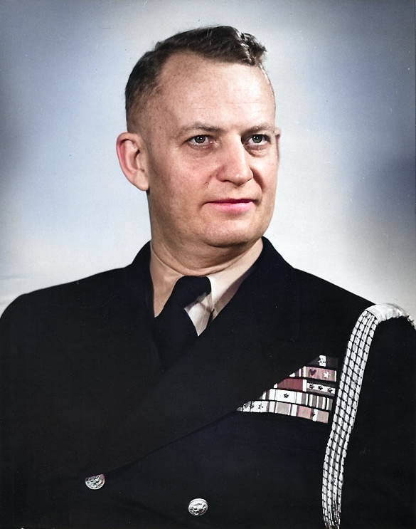 Portrait of Commodore Burke, circa 1944-1945 or 1946-1947 [Colorized by WW2DB]