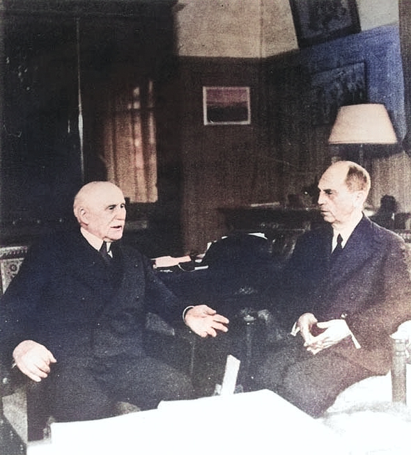 French Marshal Pétain and US Ambassador Leahy, Vichy, France, 27 Apr 1942 [Colorized by WW2DB]