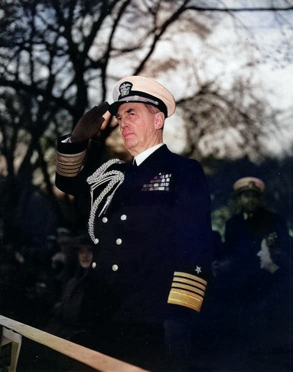 Leahy saluting in Washington DC, 27 Oct 1944 [Colorized by WW2DB]