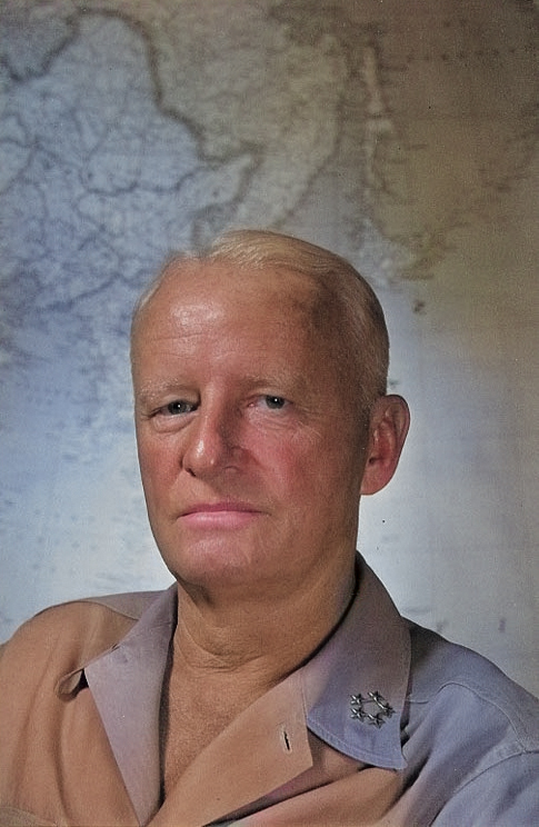 Portrait of US Navy Fleet Admiral Chester Nimitz, circa 1945, photo 2 of 2 [Colorized by WW2DB]