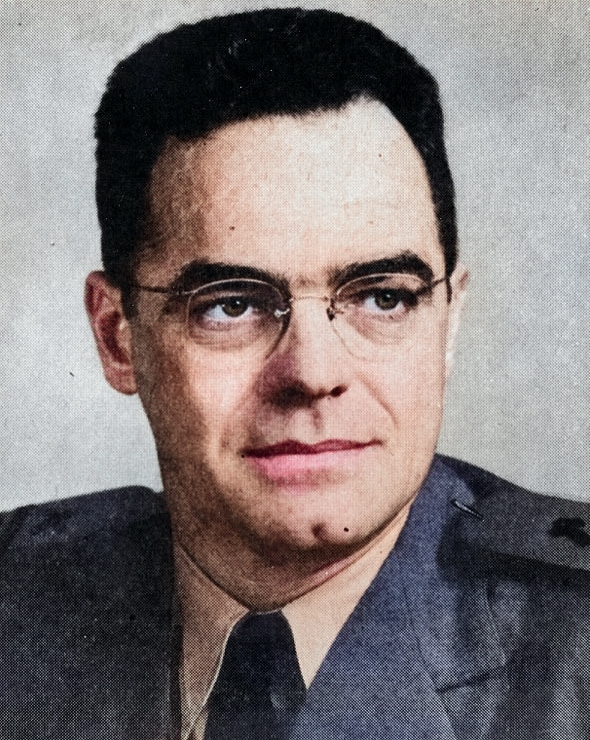 Portrait of Lieutenant Commander Joseph T. O'Callahan, circa spring 1945, as seen in publication 'Medal of Honor, 1861-1948, The Navy', page 231 [Colorized by WW2DB]