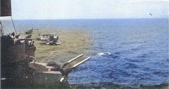 SOC Seagull aircraft being catapulted from USS Montpelier, circa 1943 [Colorized by WW2DB]