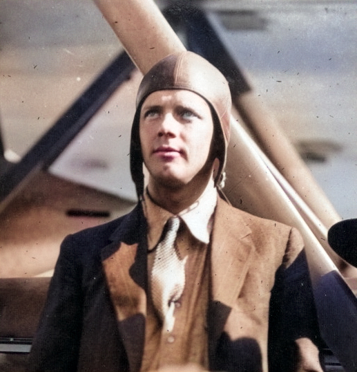 Charles Lindbergh aboard USS Saratoga, 8 Feb 1929 [Colorized by WW2DB]