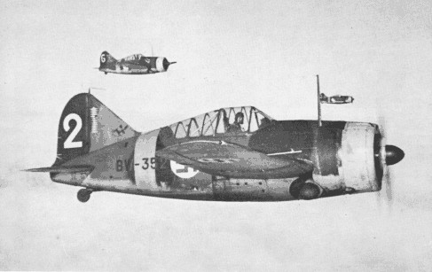 Finnish B239 fighters in flight, Finland, 1941-1944