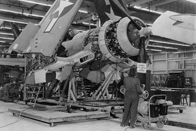 F4U-1 Corsair fighter under construction, United States, circa 1944