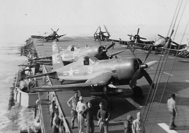 F4U-4B Corsair fighters of US Marine Corps squadron VMF-214 aboard USS Sicily, 1950