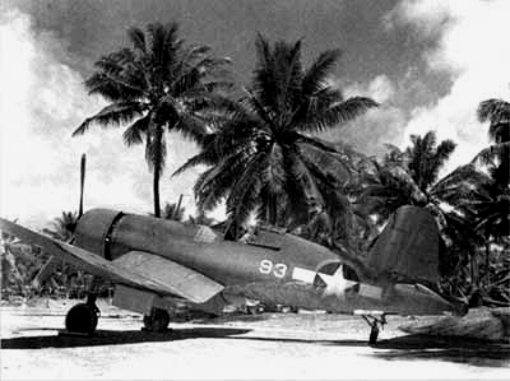 1st Lieutenant Rolland Rinabarger of US Marine Corps squadron VMF-214 in a F4U-1 Corsair fighter, Espiritu Santo, New Hebrides, Sep 1943