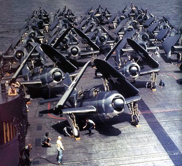 SB2C Helldiver aircraft on the flight deck of carrier Yorktown during the carrier's shakedown cruise to Trinidad, circa May-Jun 1943