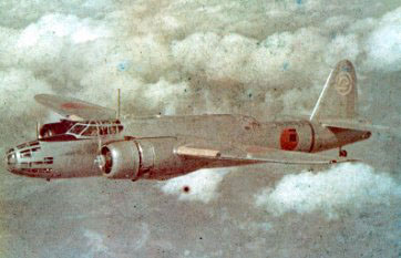 Ki-49 bomber of the flight school at Hamamatsu Airfield, Shizuoka Prefecture, Japan in flight, circa 1940s