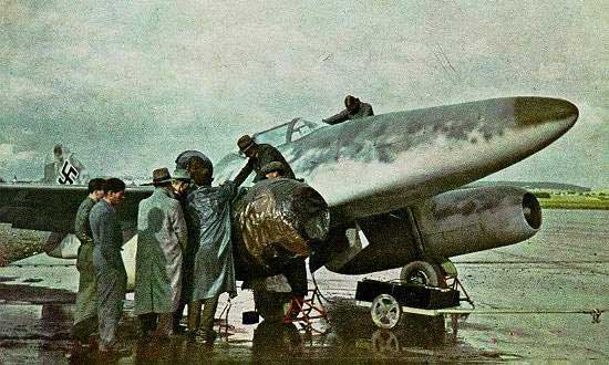 Me 262 resting at an airfield, 1940s