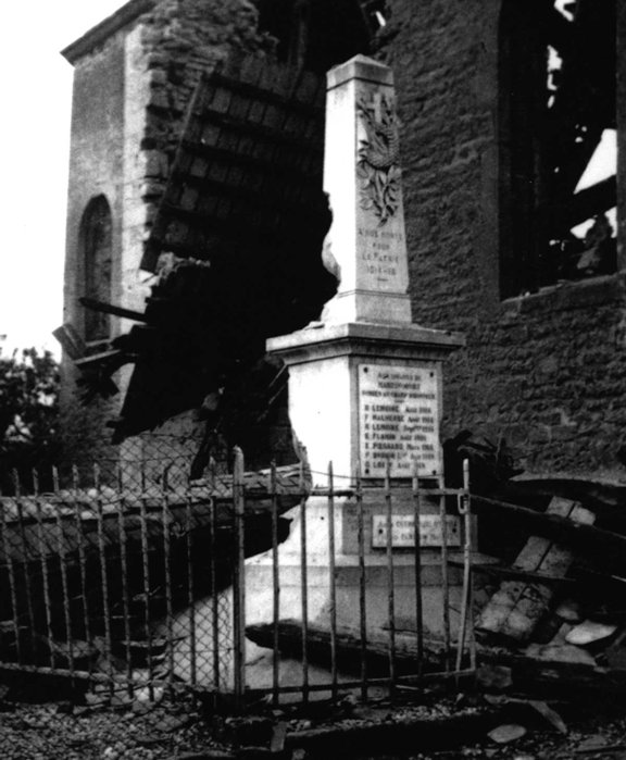 WW1 monument of Martincourt sur Meuse, France damaged after May 1940 fighting