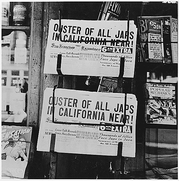 Newspaper 'San Francisco Examiner' showing headlines of Japanese relocation, San Francisco, California, United States, 26 Feb 1942