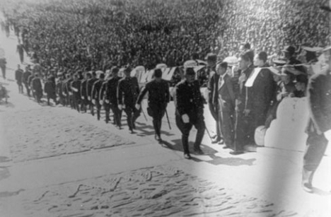 Japanese officers arriving at the Japanese surrender ceremony at the Forbidden City, Beiping, China, 10 Oct 1945, photo 4 of 5