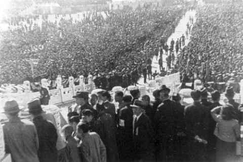 Japanese officers arriving at the Japanese surrender ceremony at the Forbidden City, Beiping, China, 10 Oct 1945, photo 1 of 5