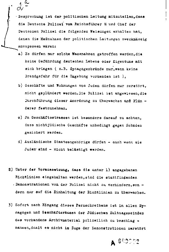 Telegram from Reinhard Heydrich coordinating SD involvement in Kristallnacht, 10 Nov 1938, page 2 of 4