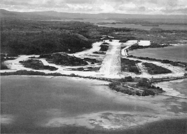 Aerial photo of Munda Field, New Georgia, Solomon Islands, post-war