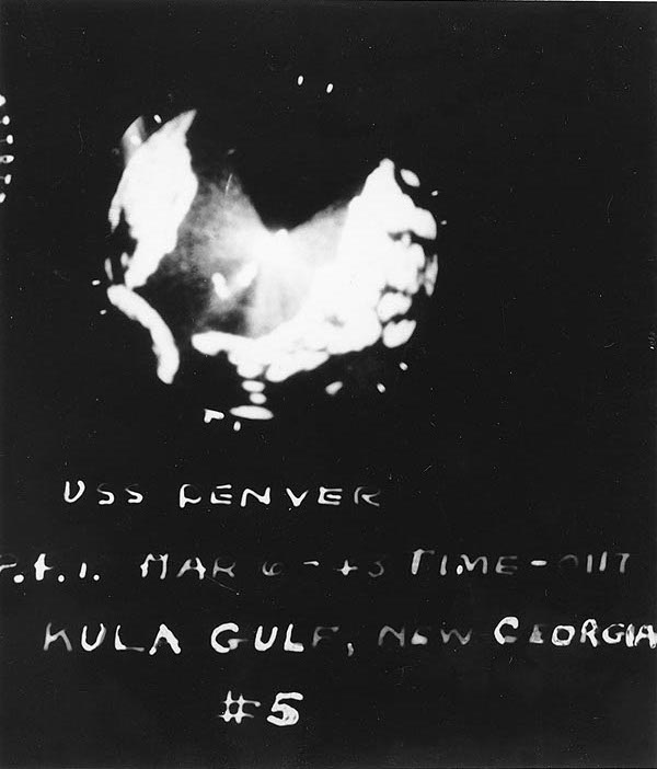 USS Denver SG radarscope image showing Battle of Kula Gulf situation at 0117 on 6 Jul 1943