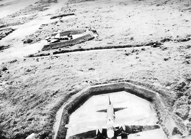 Japanese G4M bombers in revetments, Vunakanau Airfield, Rabaul, New Britain, 1944