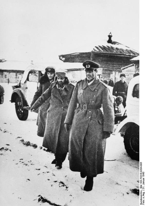 German Field Marshal Friedrich Paulus, Major General Arthur Schmidt, and Paulus' adjutant Colonel Wilhelm Adam after their surrender, Stalingrad, Russia, 31 Jan 1943