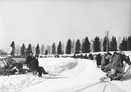 Finnish refugees moving west from Finnish territory recently annexed by the Soviet Union, 1940