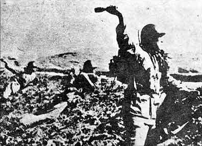 Chinese soldier throwing a grenade during Battle of Zaoyang-Yichang, Hubei, China, May-Jun 1940