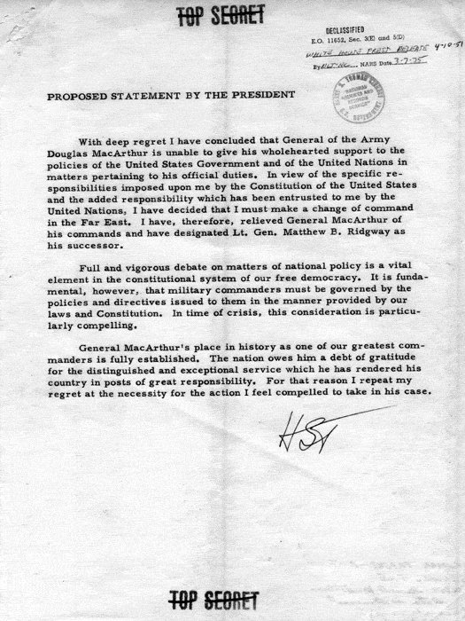 Truman's order to relieve MacArthur, 10 Apr 1951, page 5 of 6