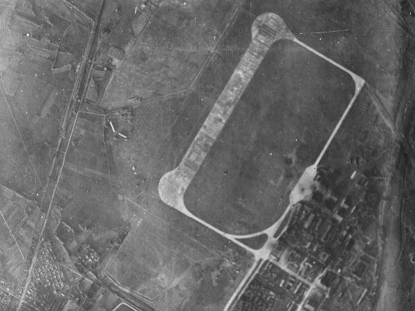 Reconnaissance photograph of the southern area of Heito Airfield, Heito (now Pingdong), Taiwan, 13 Oct 1944; photo taken by aircraft from USS Wasp