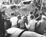 B-24H Liberator “Big Dog’s?” of the 739th Bomb Squadron crash landed while returning from practice mission, Bari Airfield, Italy, Aug 4 1944.