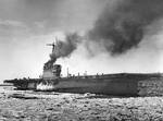 The training aircraft carrier USS Sable in the icy winter-time waters of Lake Michigan, United States, 1944.