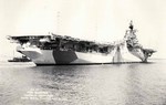 Starboard quarter view of USS Ticonderoga on the Elizabeth River, Portsmouth, Virginia, Untied States, May 30, 1944.