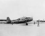 TBF Avenger being spotted for parking at Barakoma Airfield, Vella Lavella in the Solomons, 1944