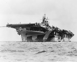 USS Yorktown (Essex-class) at anchor in the Majuro Lagoon, Marshall Islands, 5 Jun 1944.