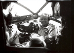 Bombardier 2Lt Everett Hanes in the nose of a B-26 Marauder of the 344th Bomb Group flying from Florennes, Belgium, 1945. Note the Norden bombsight.