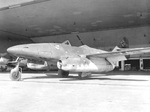 A captured German Me 262 Schwalbe of Jagdgeschwader 7 at Stendal, Germany, 1945. Note FW-190 at left.