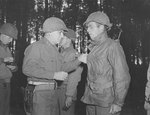 MGen Leonard Gerow presenting the Distinguished Service Cross to 1st Lt William J Kehaly of San Francisco, California on 11 Sep 1944 for Lt Kehaly’s actions on D-Day, 6 Jun 1944.