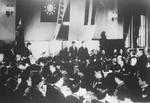 Wang Jingwei speaking at a banquet in Xinjing (Changchun), puppet state of Manchukuo in northeastern China, May 1942