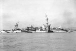 Heavy cruiser USS Chester in San Francisco Bay, California off Hunters Point Naval Shipyard after receiving new paint scheme Measure 32 Design 9D, May 1944