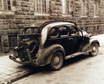 Automobile converted to burn charcoal, Japan, Oct 1945