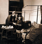 A Russian family (Mrs. Mary Mescheriakoff, son Tom, and daughter) at a internment camp in Saitama Prefecture, Japan, Sep 1945