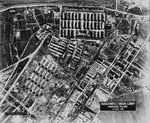 USAAF intelligence aerial photograph of the Auschwitz I main camp at Oświęcim, Poland taken 4 Apr 1944. This is a scan of an enlarged print taken from the original negative and captioned by the CIA in 1978.